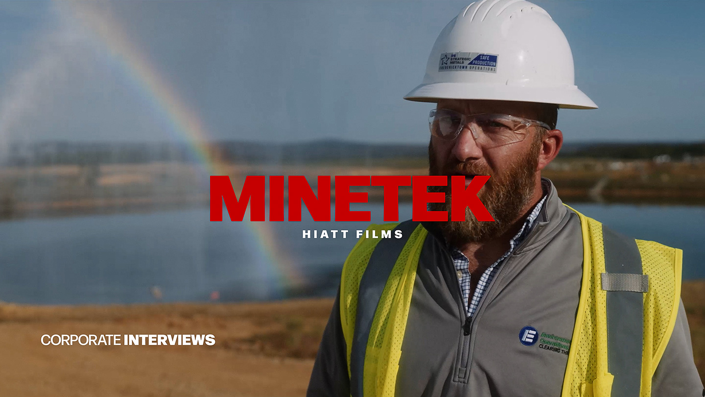 Corporate interview subject wearing safety gear at industrial site filmed by Hiatt Films