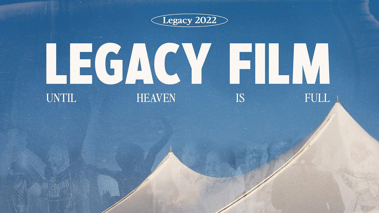 Event film title card reading Legacy Film 2022 with large tent structure in background